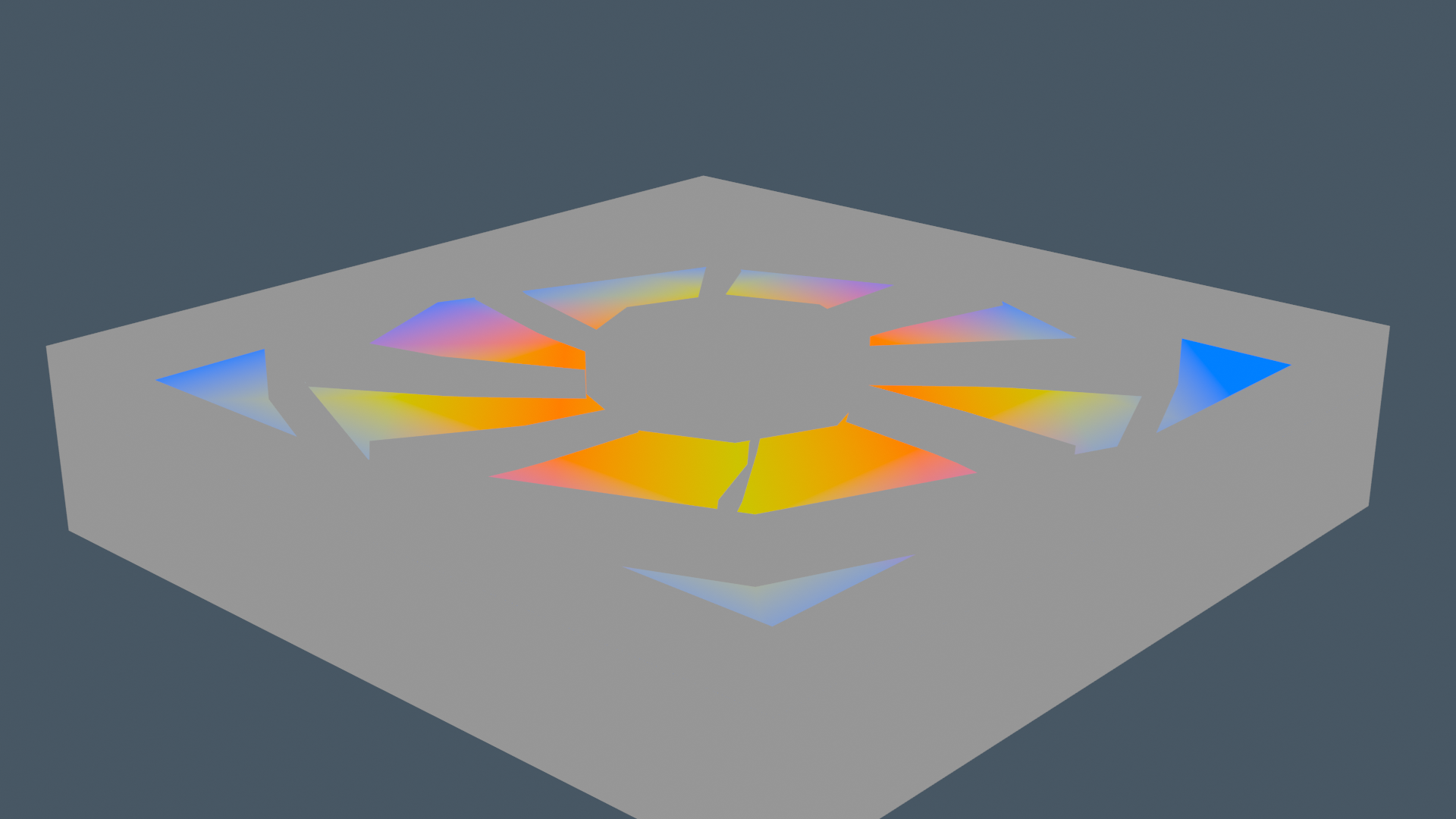 Fixed-camera 3D axial slice of PC-fan flow coloured by speed